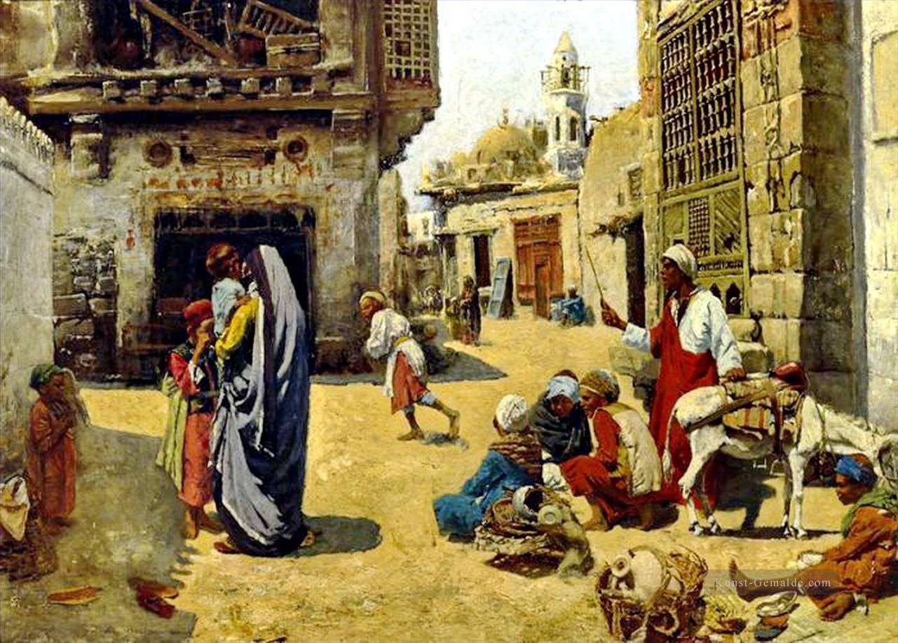 Eine Straßenszene in Kairo Alphons Leopold Mielich Orientalist Szenen Ölgemälde